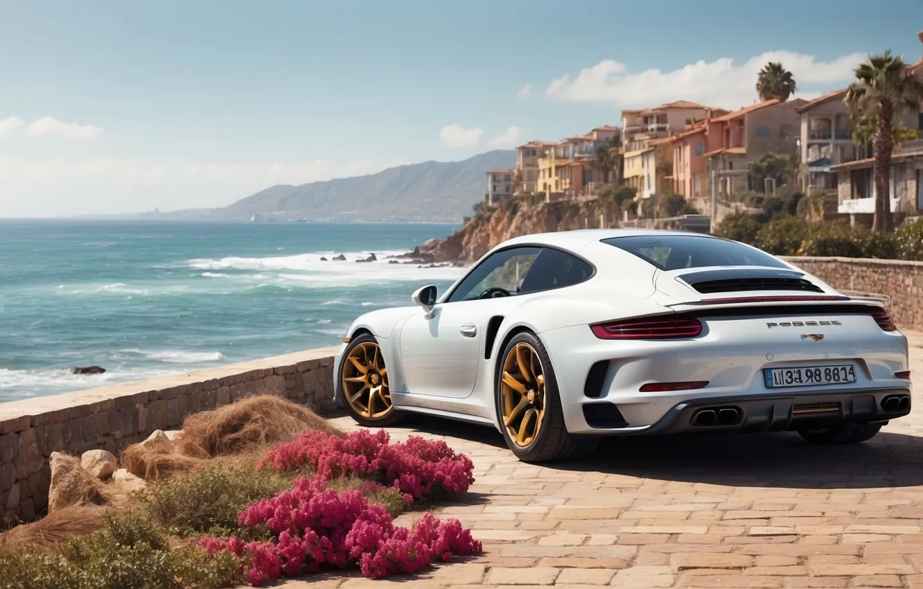Фото обои car, sea, art, porche
