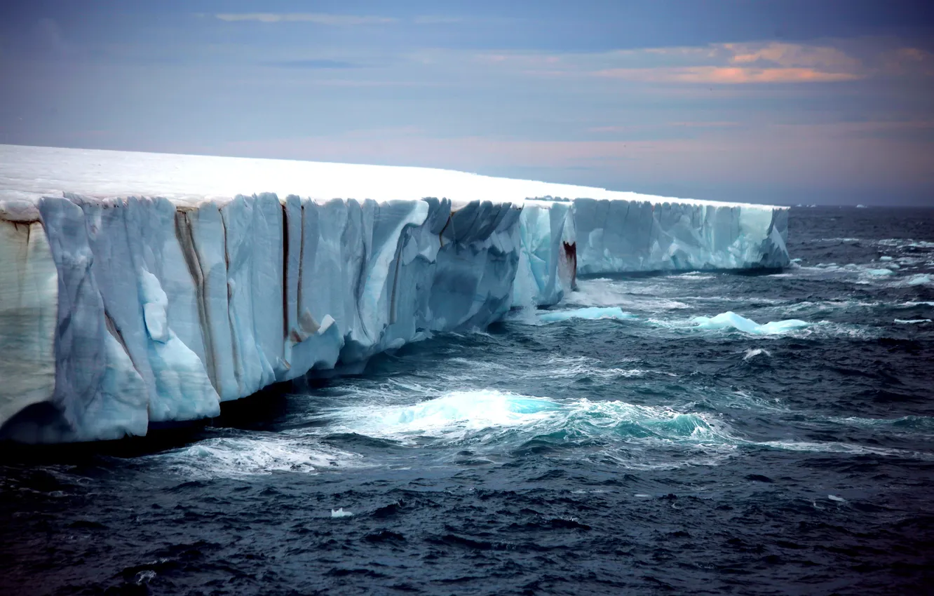 Фото обои море, волны, небо, закат, природа, ледник, айсберг