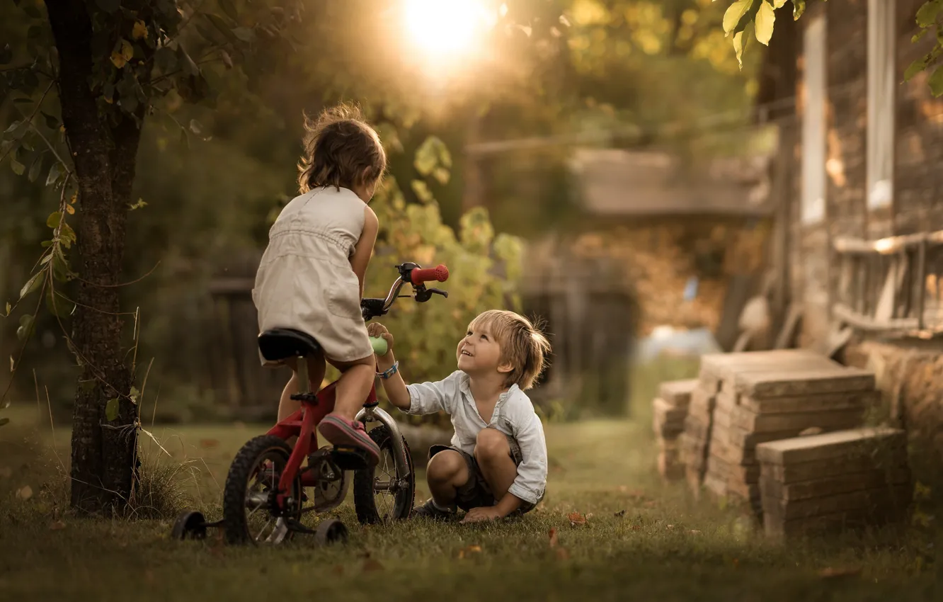 Фото обои велосипед, дети, детство, игра