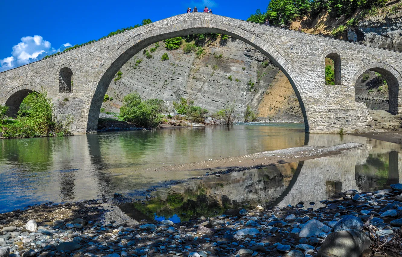 Фото обои река, Греция, river, Greece, старый мост, old bridge