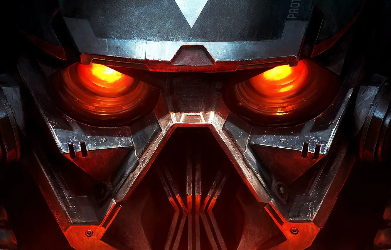 Фото обои маска, шлем, красные глаза, Killzone 3, железная маска