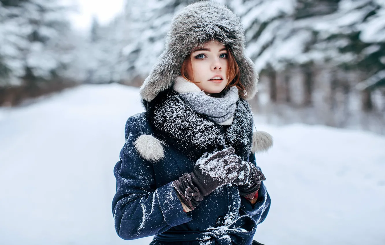 Фото обои снег, шапка, губки, Наташа, Andrey Metelkov