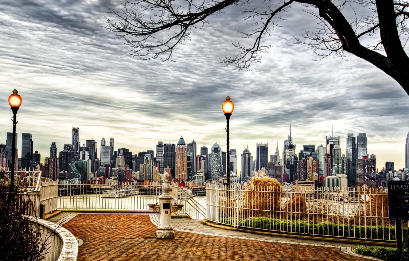 Фото обои осень, город, дерево, небоскребы, USA, америка, сша, New York City