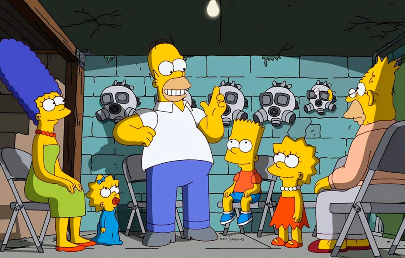 Фото обои Симпсоны, Simpsons, мультсериал, бункер, самоизоляция
