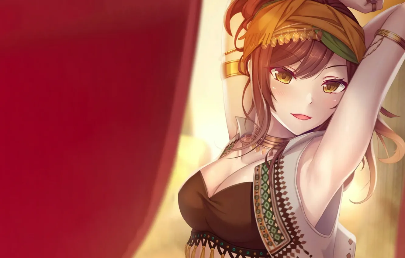 Фото обои girl, sexy, cleavage, long hair, brown hair, boobs, anime, beautiful