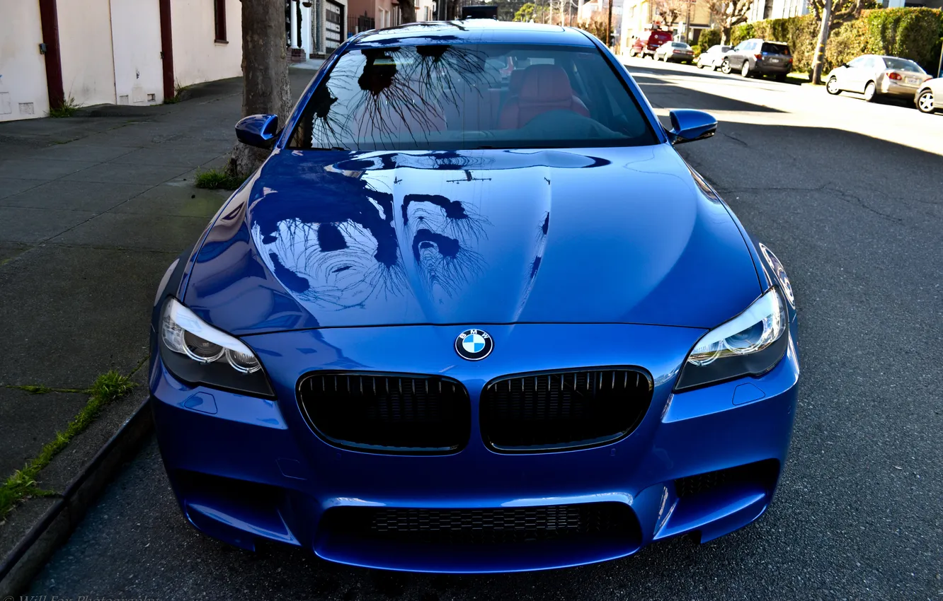 Фото обои отражение, BMW, Blue, передок, F10