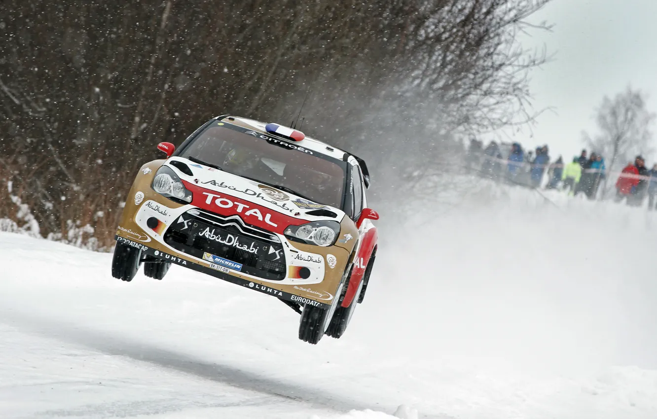 Фото обои Зима, Снег, Citroen, DS3, WRC, Rally, Sebastien Loeb, Передок