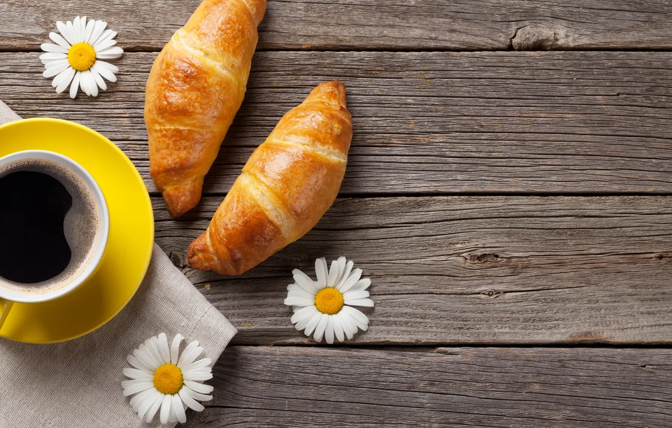 Фото обои cup, coffee, круассаны, чашка кофе, croissants