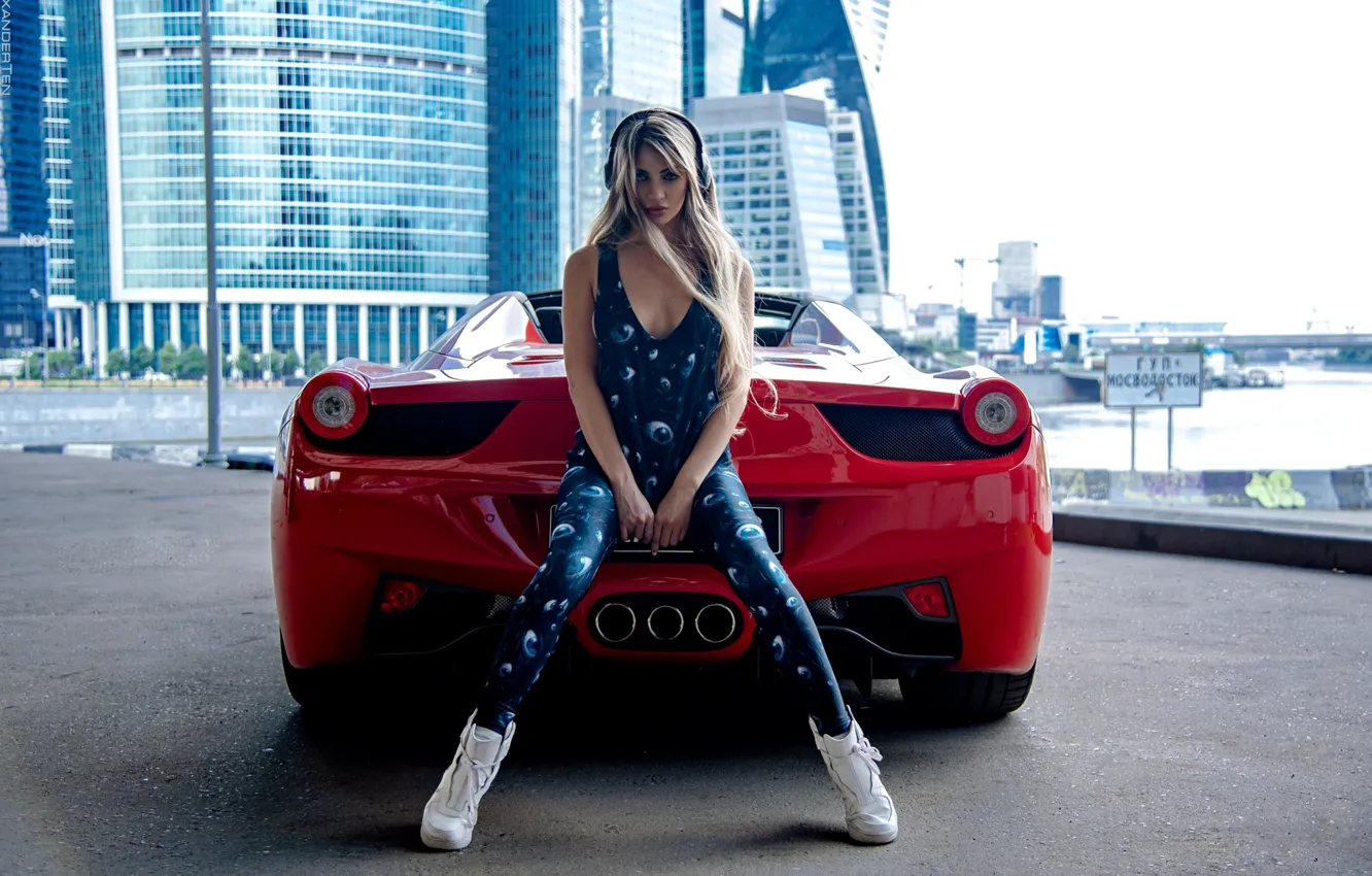 Фото обои Девушка, Ferrari, спорткар, Alexander Ten, Маша Глущук