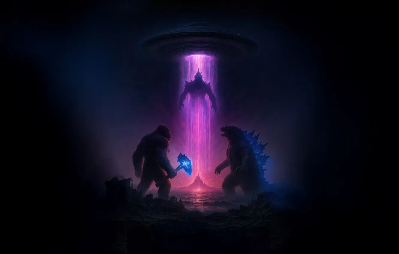 Фото обои постер, Godzilla, Kong, фантастикуа, Godzilla x Kong: Supernova