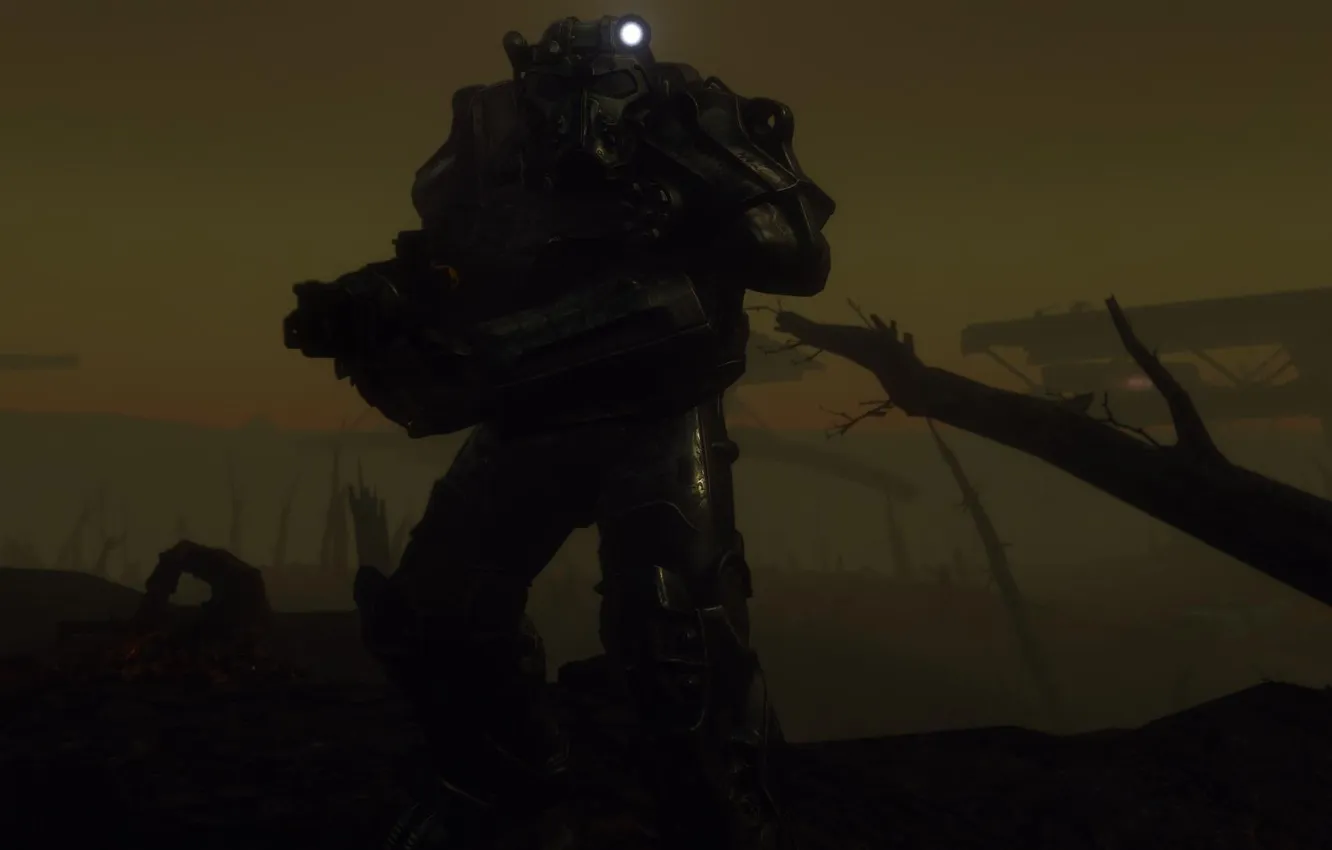 Фото обои фон, тьма, разруха, броня, Fallout 4