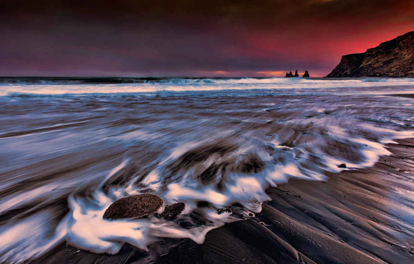 Фото обои море, ночь, берег