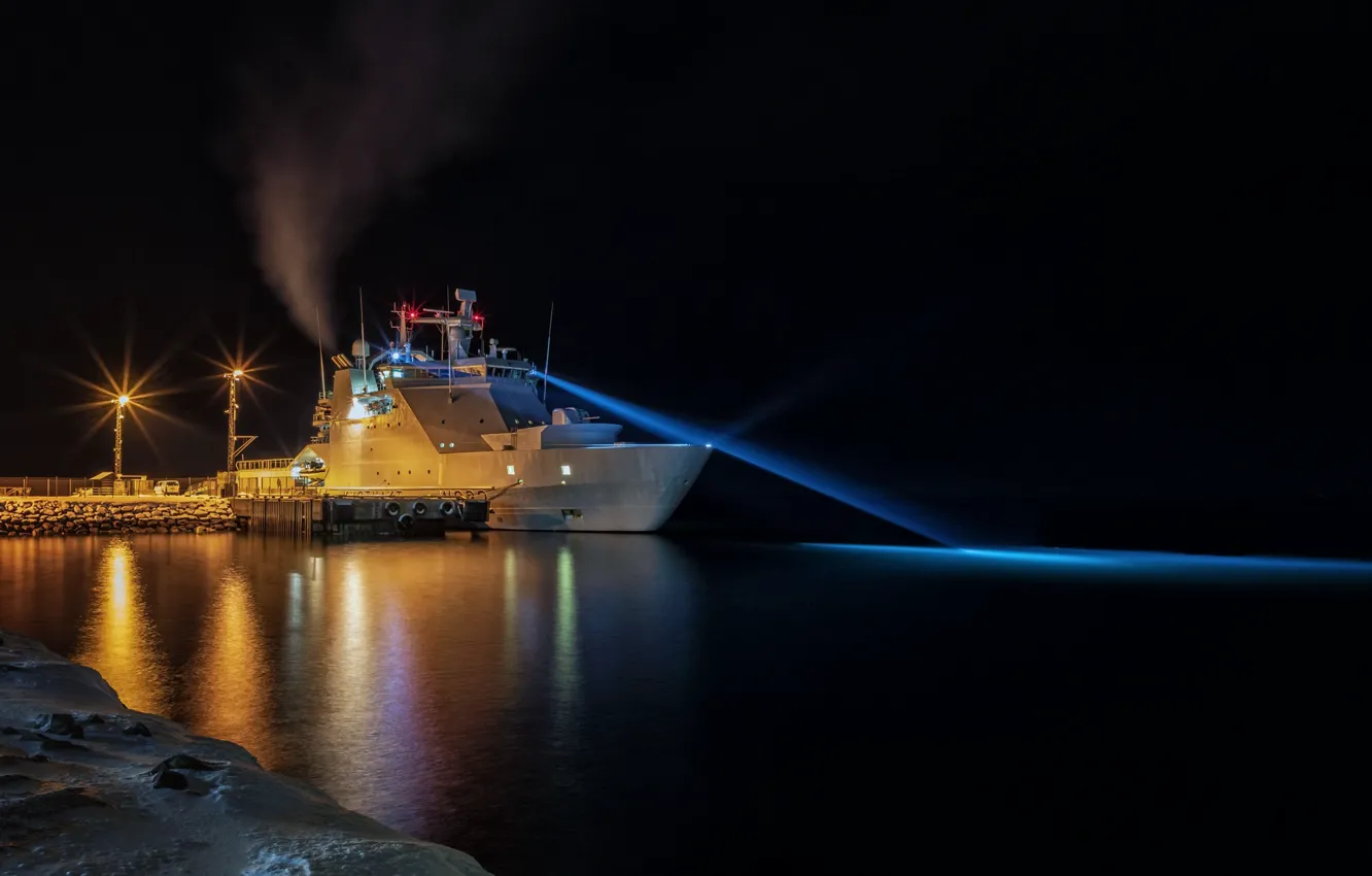 Фото обои ночь, корабль, порт