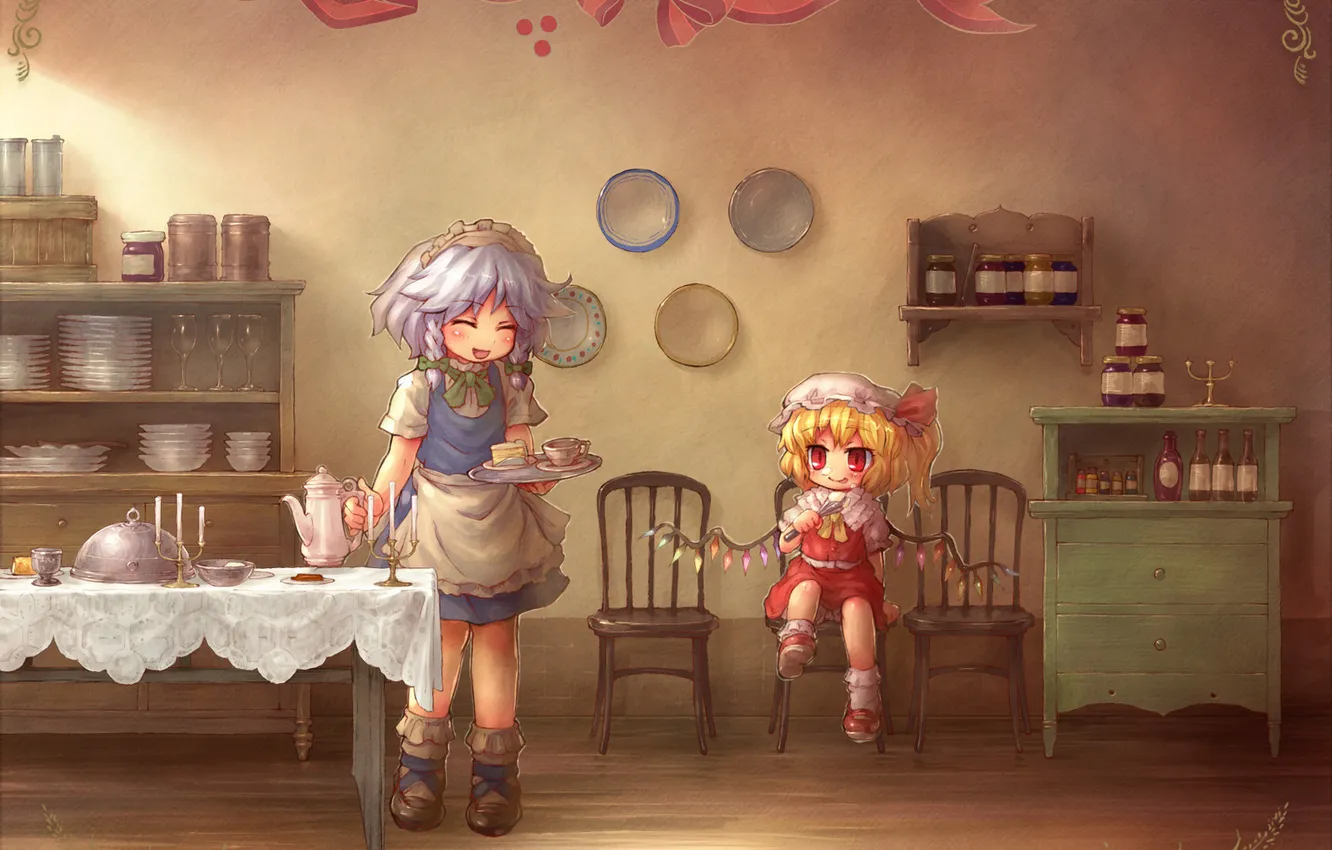 Фото обои настроение, аниме, кухня, девочка, тортик