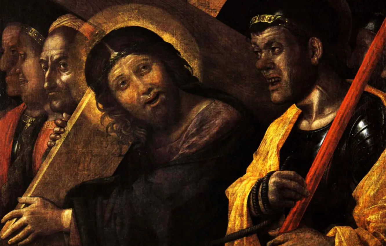 Фото обои Huile sur Toile, Atelier d'Andrea Mantegna, Le Christ, 1505, portant sa croix