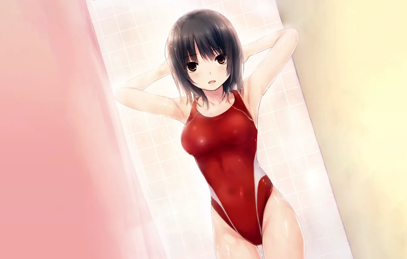 Фото обои girl, sexy, long hair, boobs, anime, beautiful, pretty, swimsuit