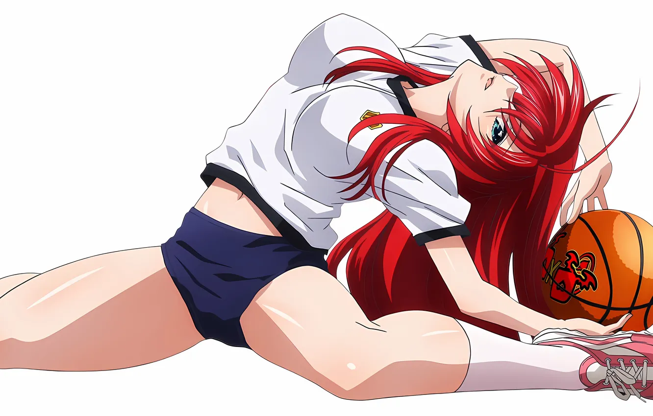 Фото обои girl, sexy, shorts, red hair, green eyes, long hair, legs, boobs