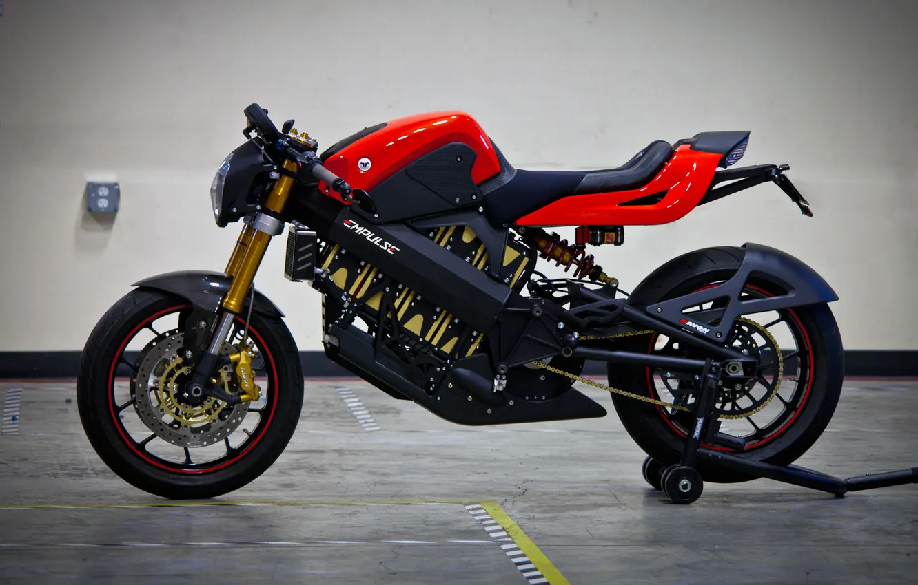 Фото обои черный, мотоцикл, красно, спортивный, мотор.