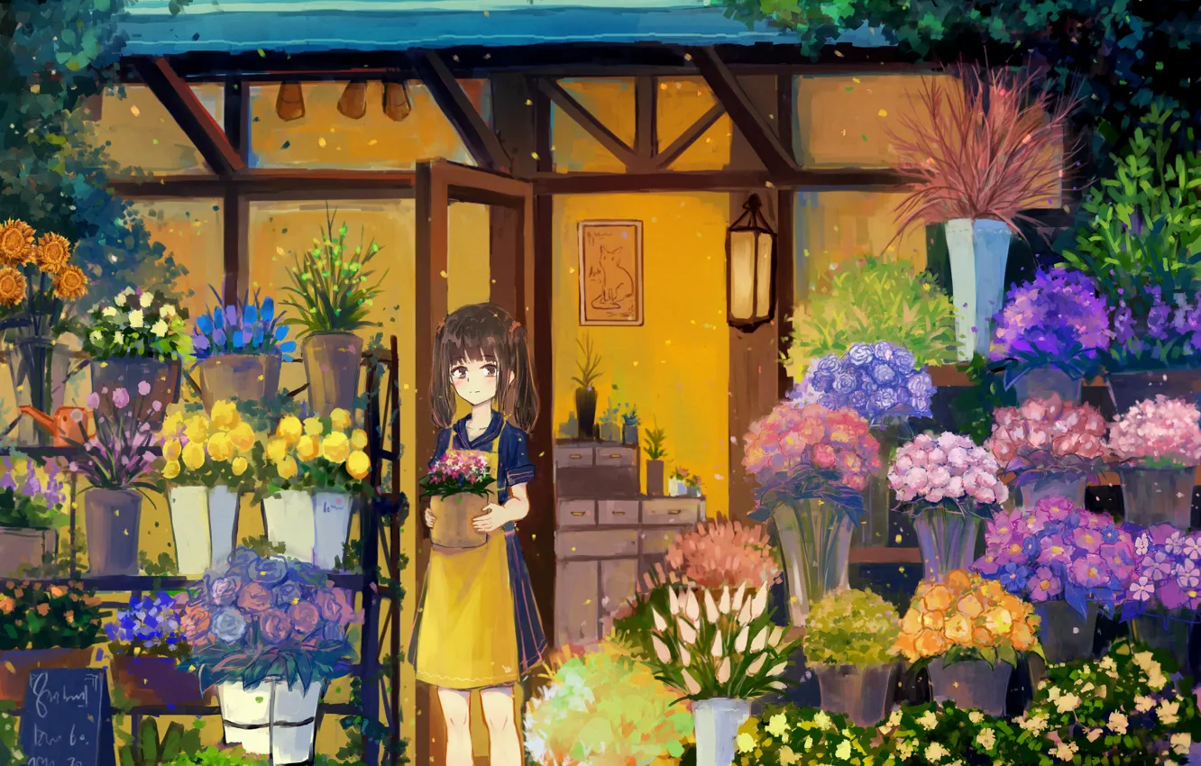 Фото обои цветы, девочка, магазин, Axle
