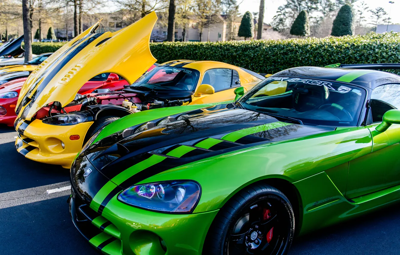 Фото обои green, black, viper, yellow, dodge, V10, Second generation Phase II SR Viper RT/10 GTS, Fourth …