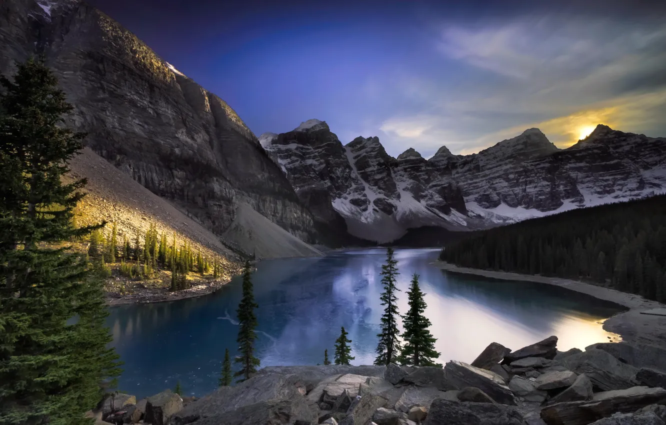 Фото обои лес, пейзаж, горы, озеро, Alberta, Canada, Lake