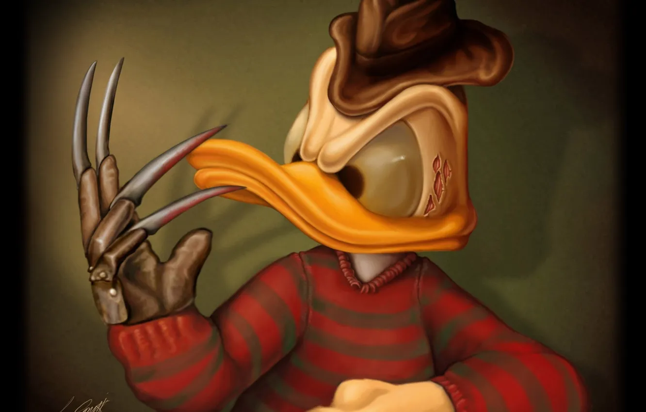 Фото обои Шляпа, Перчатка, Фредди Крюгер, Freddy Krueger, Дональд Дак, Donald Duck