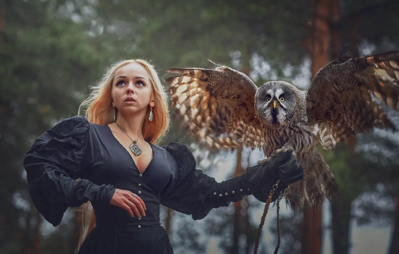 Фото обои девушка, сова, фотосессия, Сергей Рехов