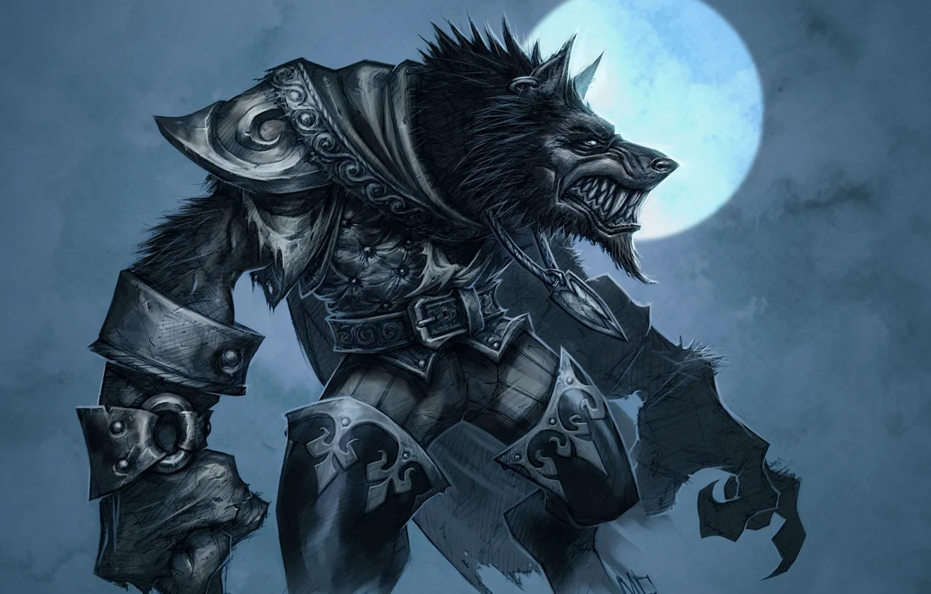 Фото обои луна, волк, доспехи, World of Warcraft, Cataclysm, оборотень, wow, воргены