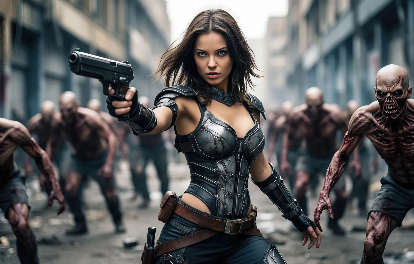 Фото обои girl, zombies, warrior, apocalypse