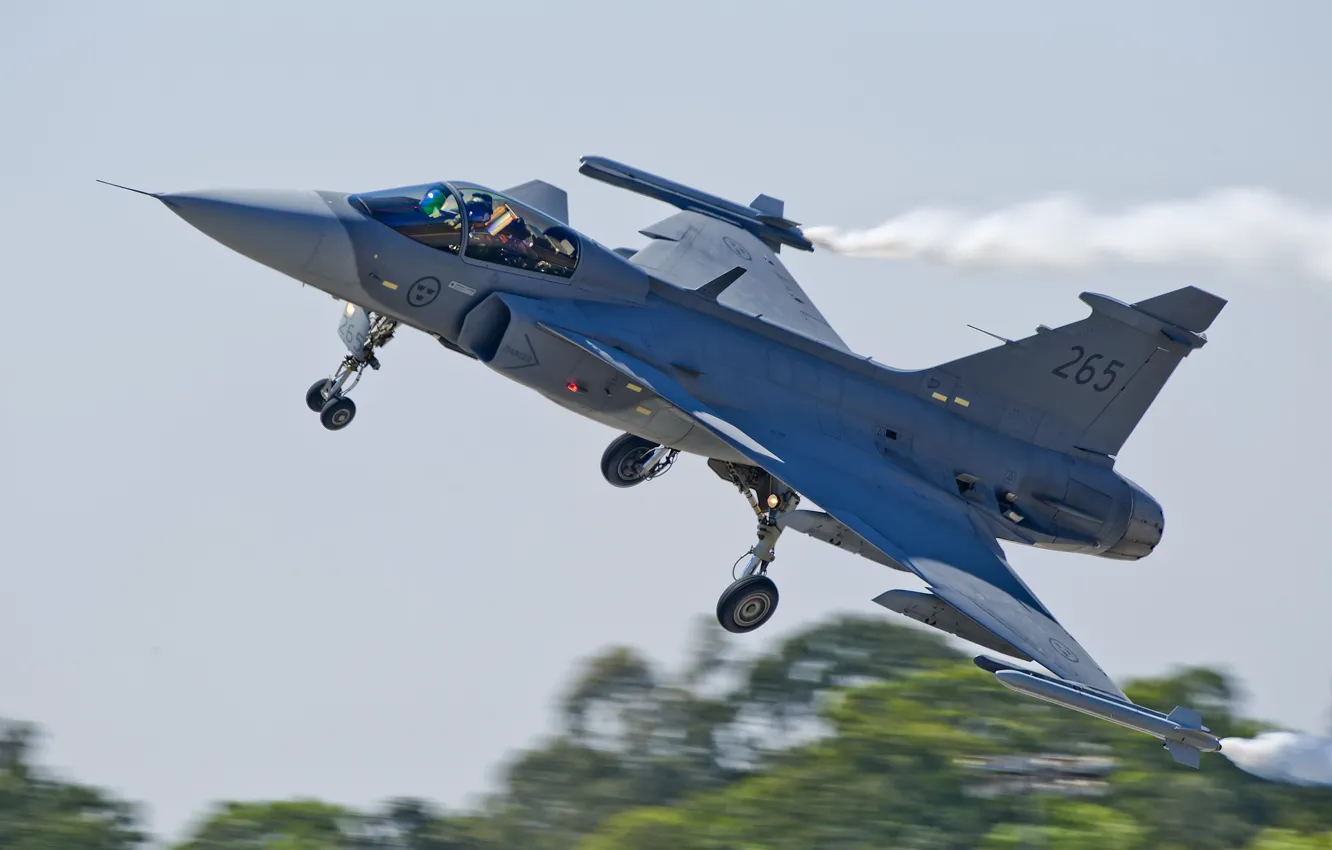 Фото обои истребитель, взлет, многоцелевой, Gripen, JAS 39