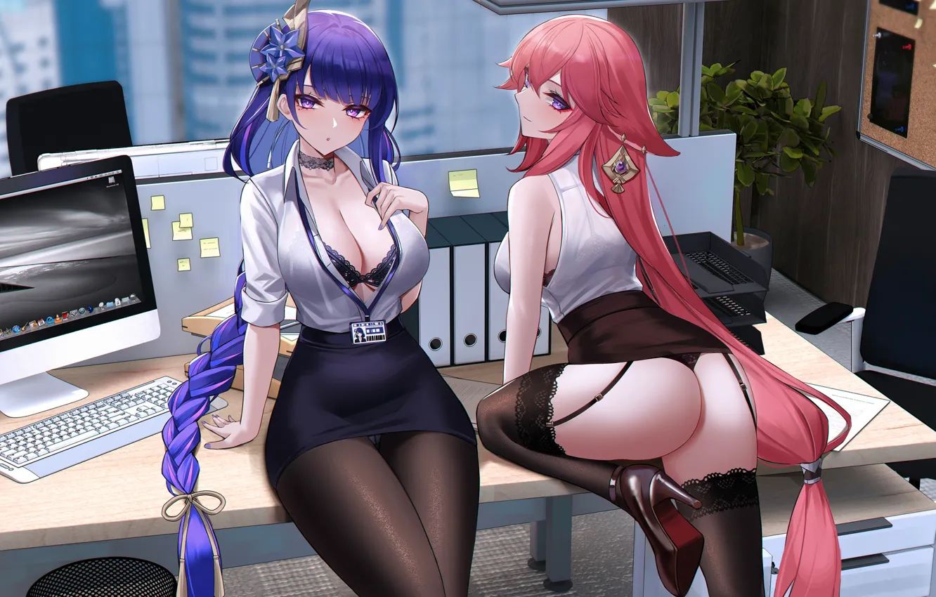 Фото обои Raiden Shogun, gadis seksi, dampak genshin, yae miko genshin impact