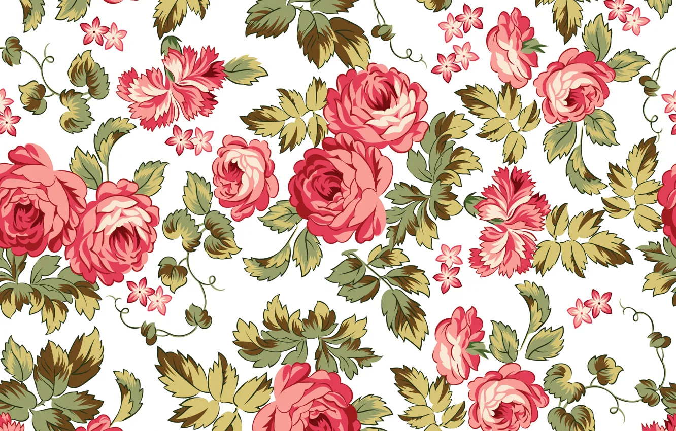 Фото обои цветы, ретро, фон, узор, розы, текстура, pattern, seamless