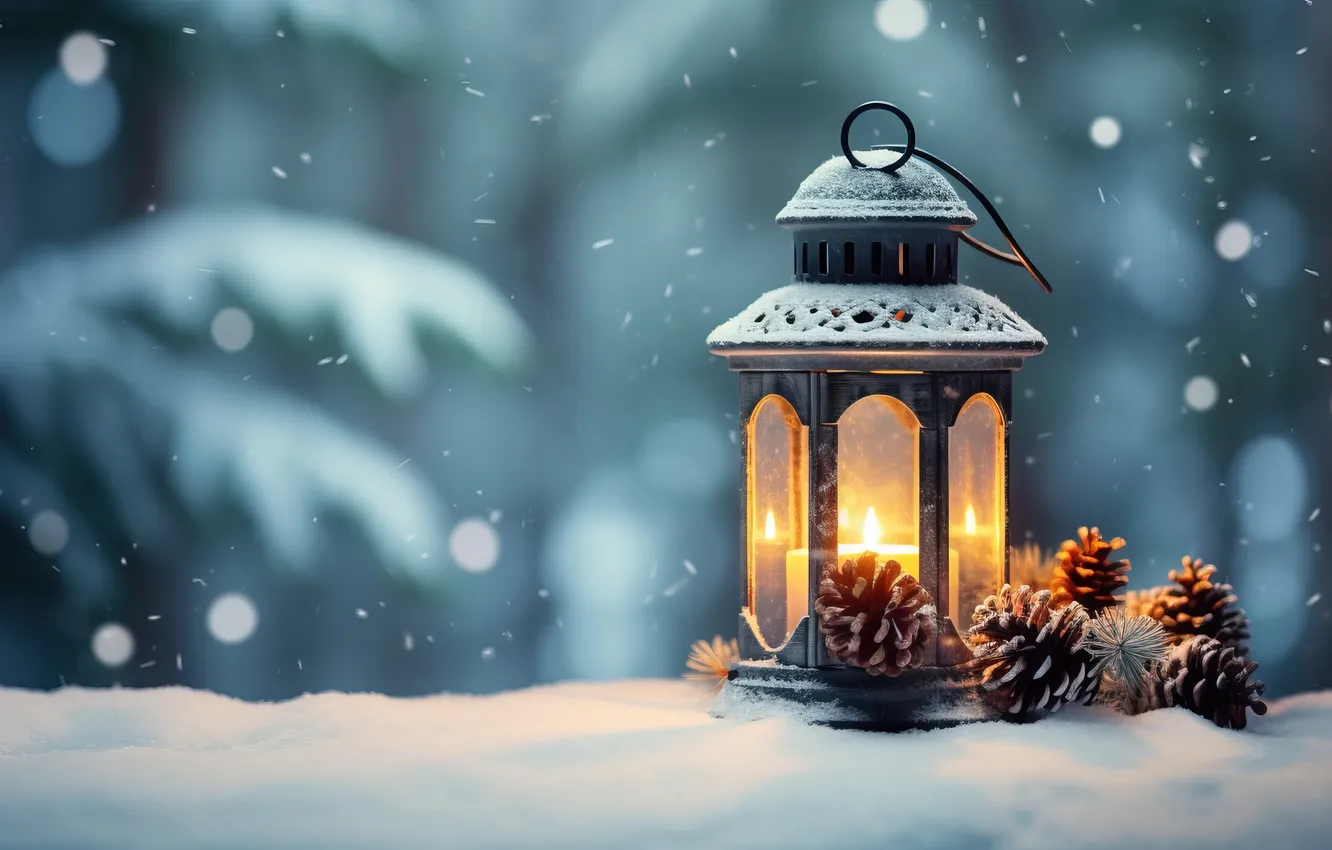 Фото обои зима, снег, ночь, Рождество, фонарь, Новый год, Christmas, night