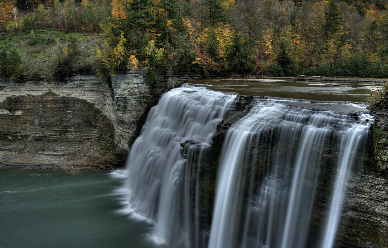 Фото обои природа, парк, водопад, New York, Letchworth State Park, Middle Falls