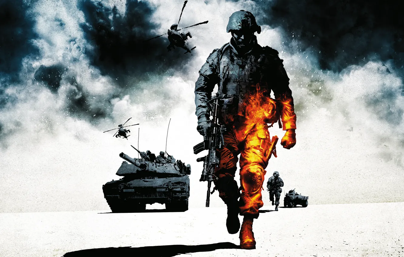 Фото обои фон, солдаты, вертолёт, Battlefield, Battlefield: Bad Company 2
