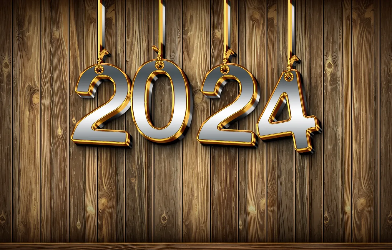 Фото обои фон, Новый Год, цифры, golden, new year, happy, wood, background