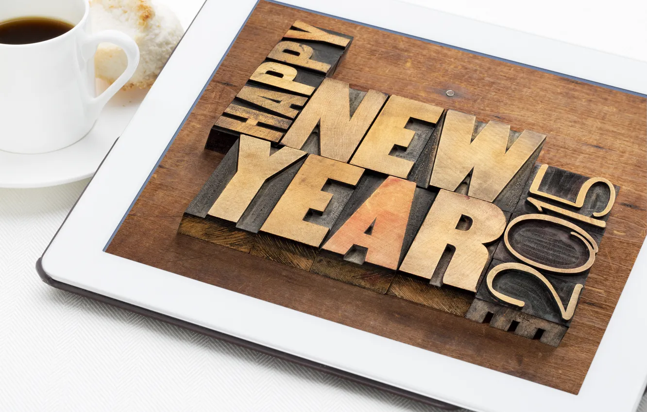 Фото обои дерево, кофе, Новый Год, wood, New Year, Happy, 2015