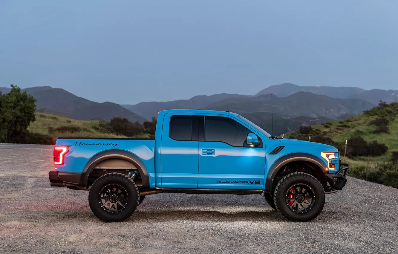 Фото обои Ford, вид сбоку, Raptor, пикап, F-150, Hennessey, 2019, VelociRaptor V8