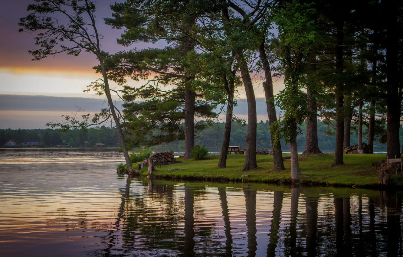 Фото обои деревья, озеро, Висконсин, Wisconsin, Lake Delton, озеро Делтон