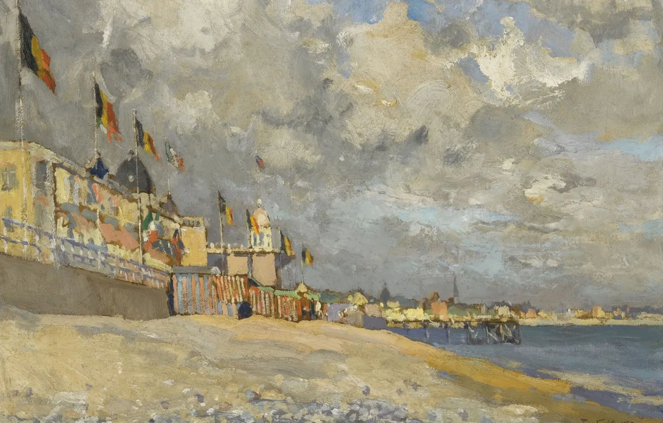 Фото обои пейзаж, картина, 1915, Пляж в Сент-Адрессе, Пол Матьё, Paul Mathieu