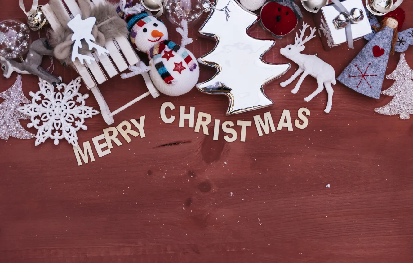 Фото обои буквы, праздник, новый год, снеговик, декор