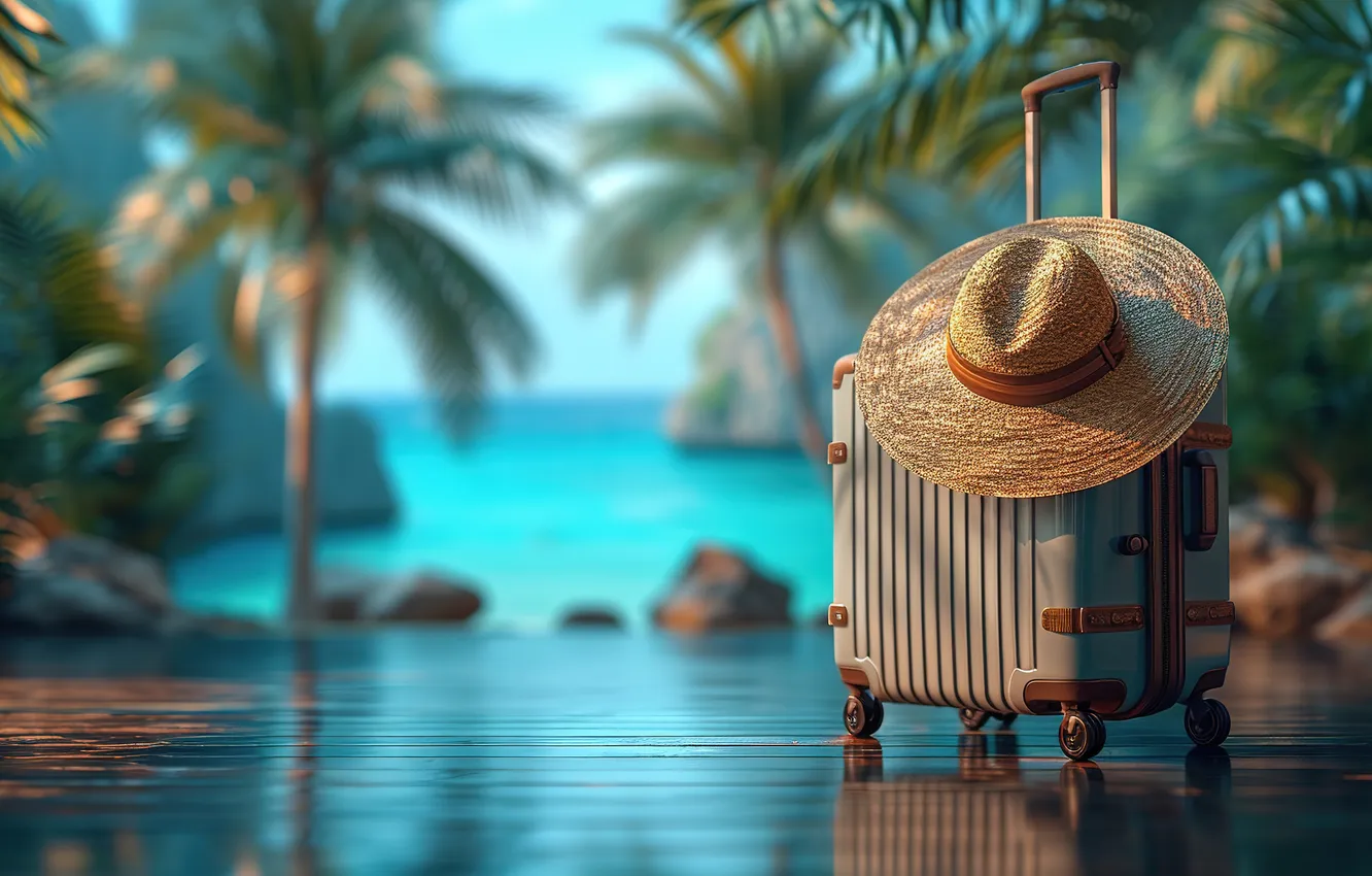 Фото обои море, пляж, лето, отдых, чемодан, summer, holidays, курорт