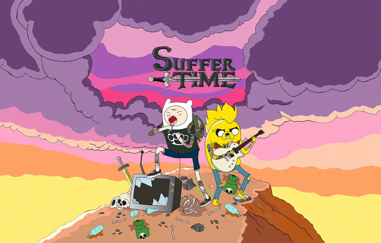 Фото обои Punk, Rock, Jake, Adventure Time, Finn, Suffer Time, Pop-Punk