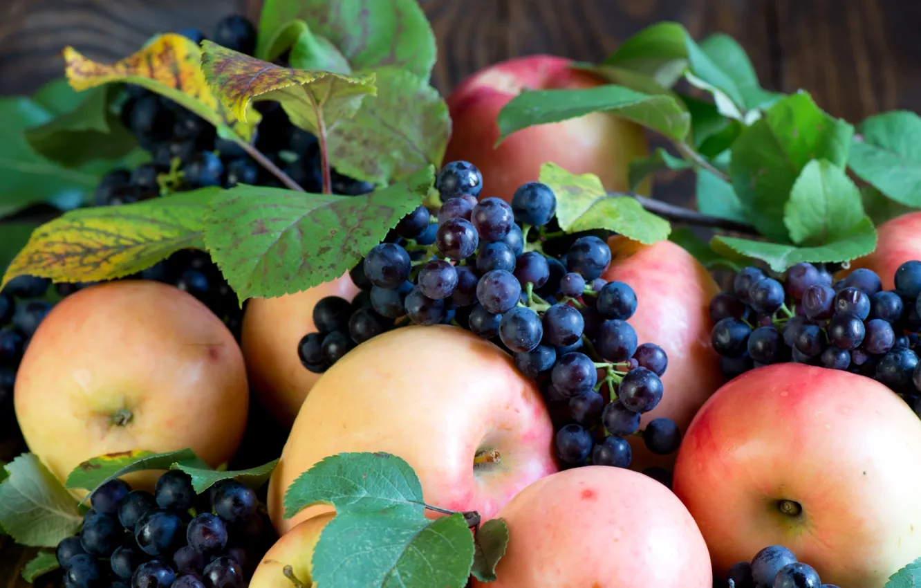 Фото обои осень, яблоки, виноград