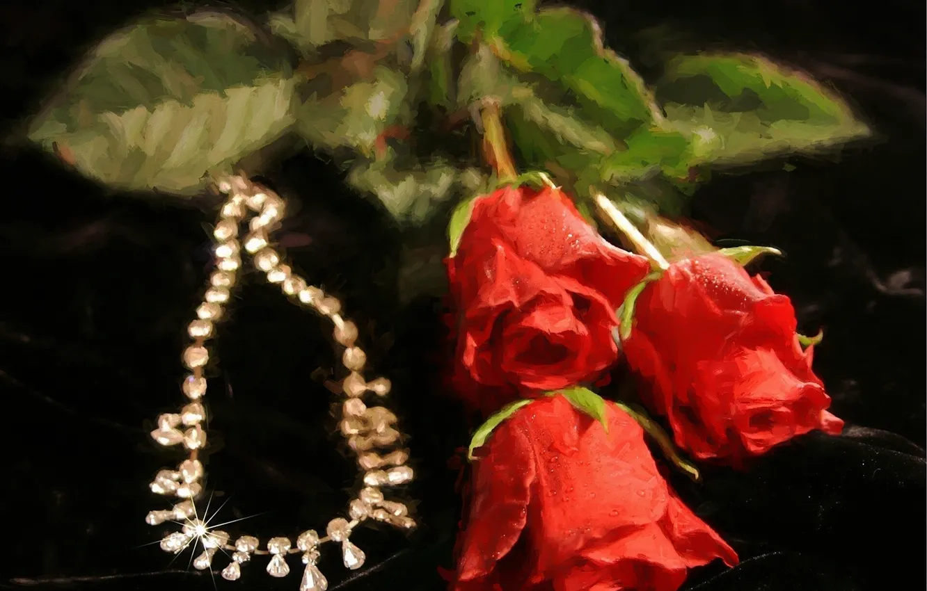 Фото обои цветы, розы, ожерелье, арт