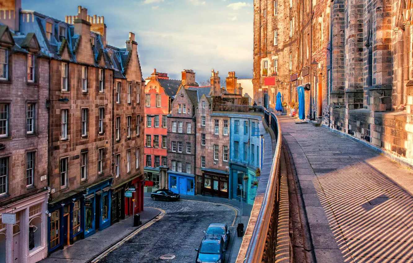 Фото обои улица, дома, Шотландия, Эдинбург, West Bow Street