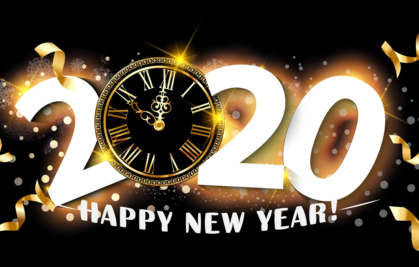 Фото обои стрелки, Новый год, циферблат, тёмный фон, 2020