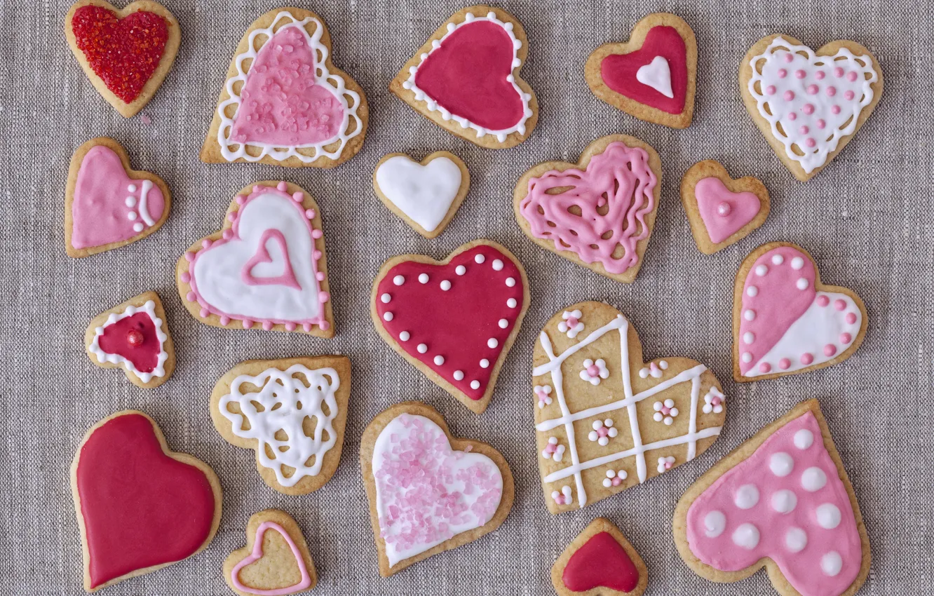 Фото обои праздник, печенье, сердечки, выпечка, hearts, valentines, глазурь, cookies