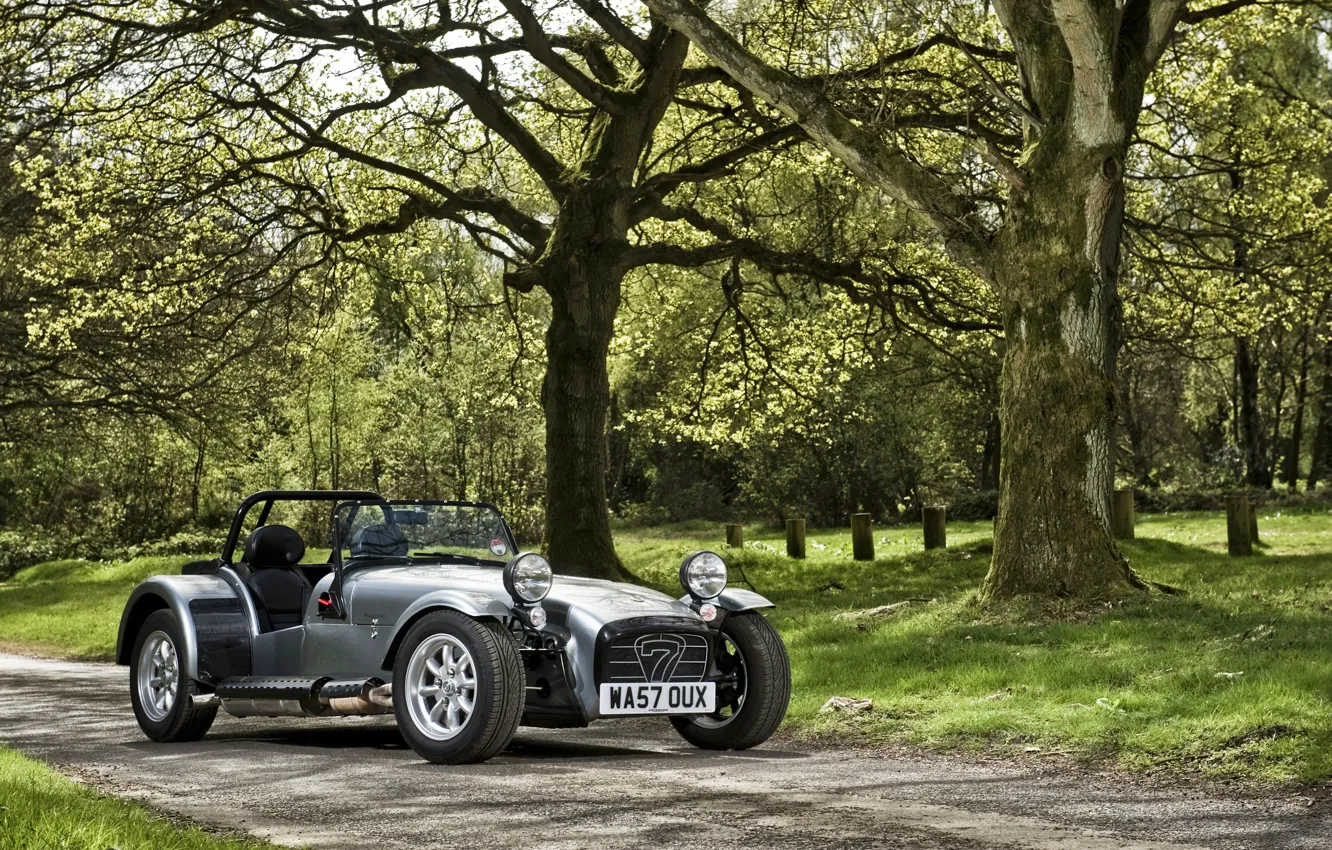 Фото обои лето, деревья, парк, автомобиль, Caterham, Roadsport