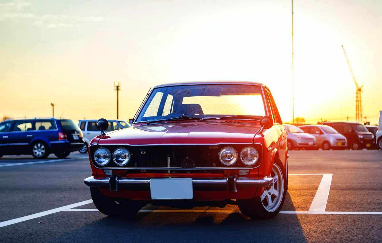 Фото обои красный, перед, red, Datsun, front, датсун, 510